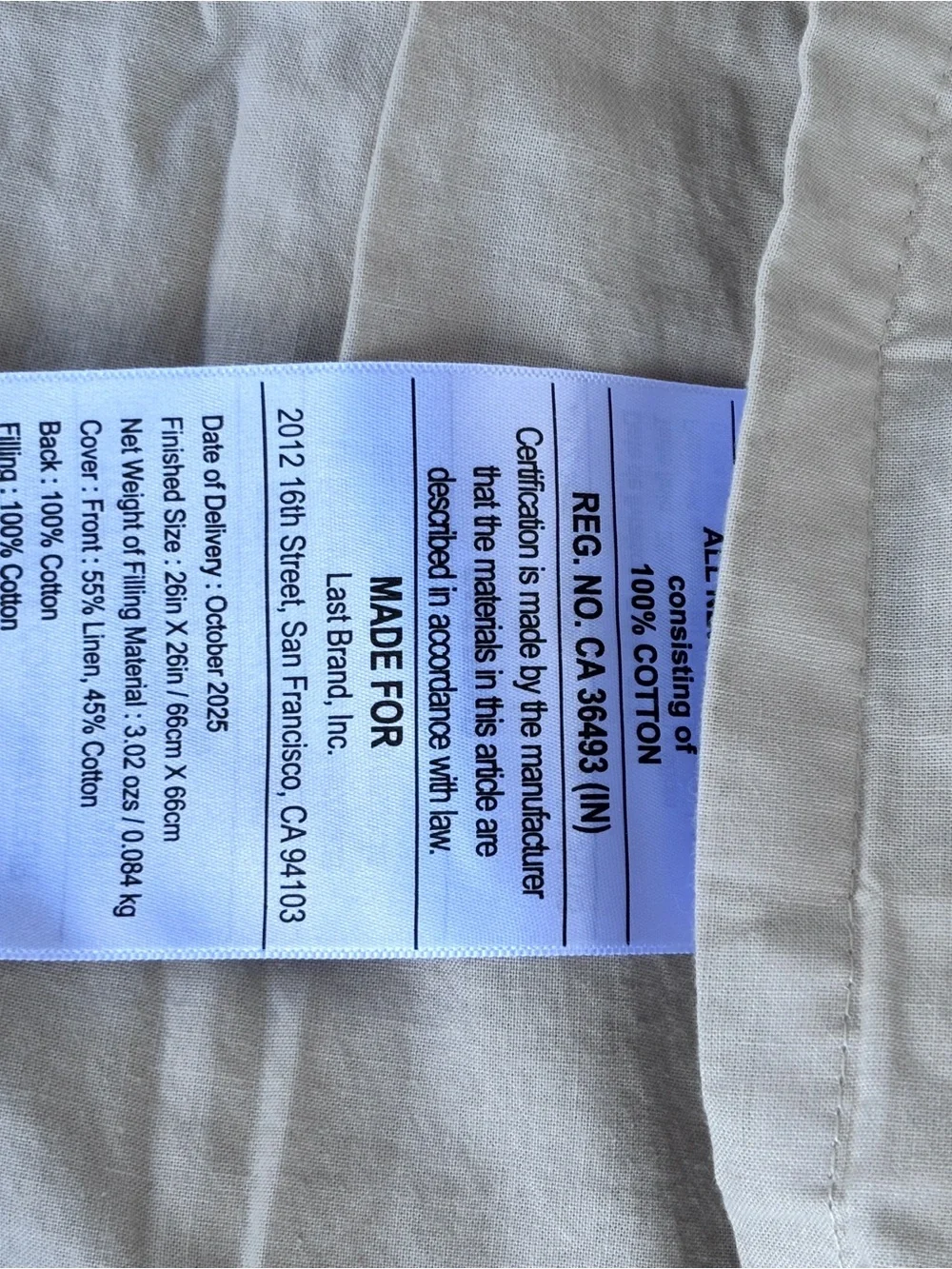European Linen Cotton Stitch Quilted Euro Sham Natural Color